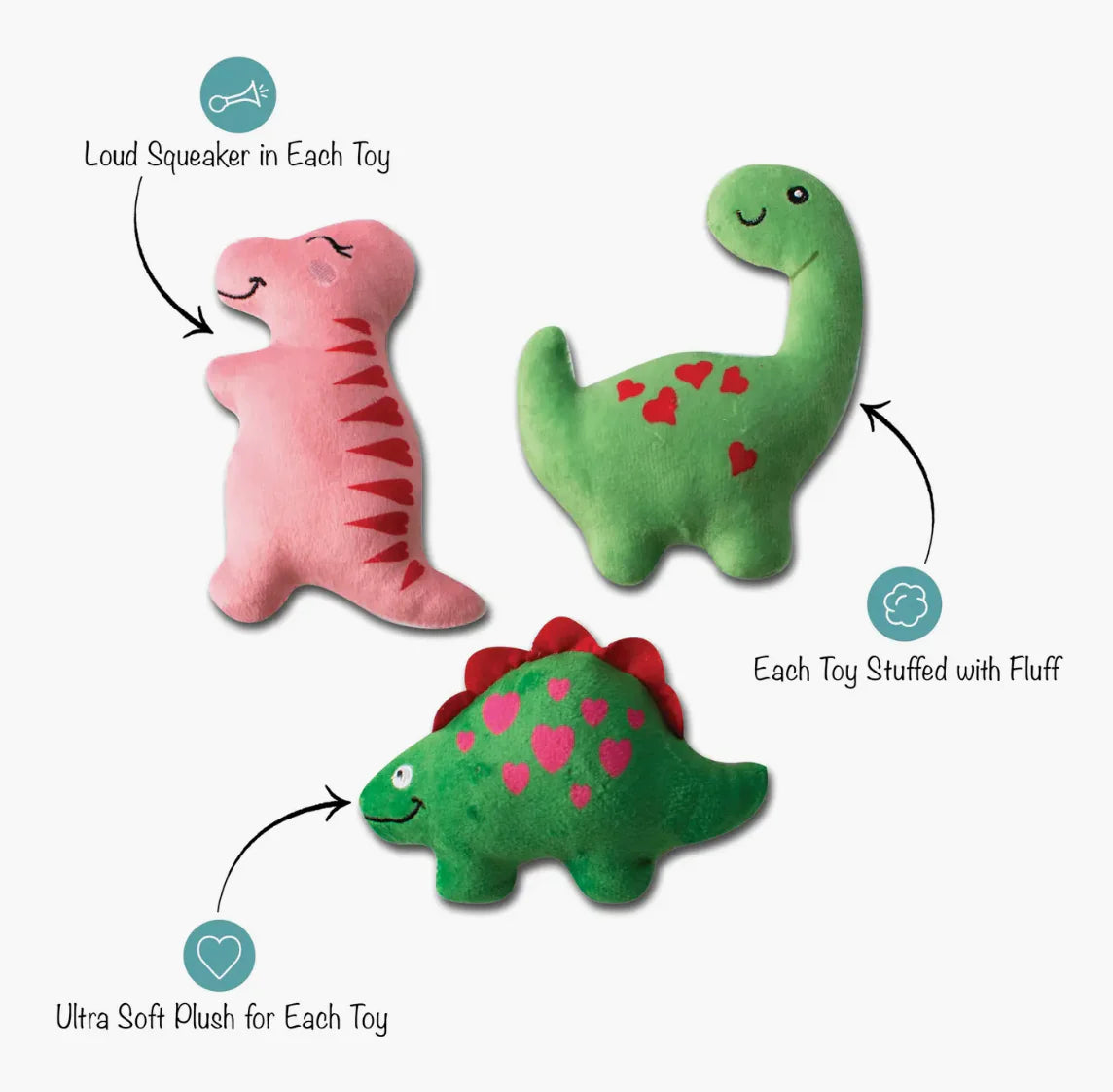 You Are Dino-Mite Plush Dog Toys, Set of 3