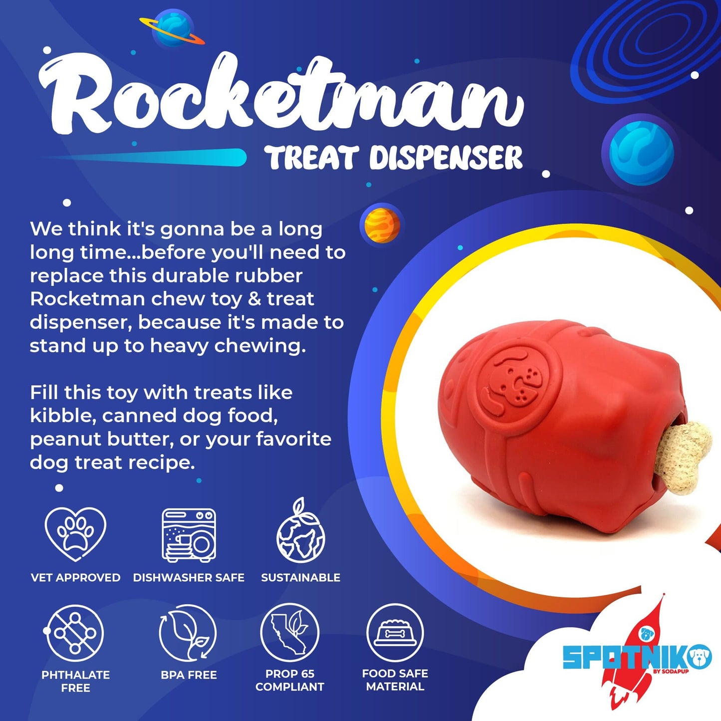 Rocket Ship Rubber Treat Dispenser Chew Toy